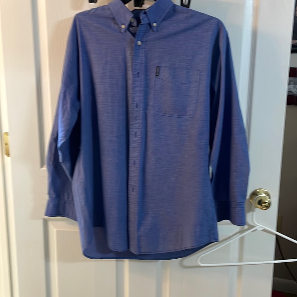 Chaps/Ralph Lauren long sleeved button down dress shirt, color: blue and white